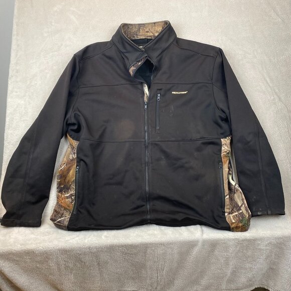 Realtree Mens Softshell Jacket 2XL (50-52) Black Camo Full Zip Hunting Outdoors - Picture 8 of 9